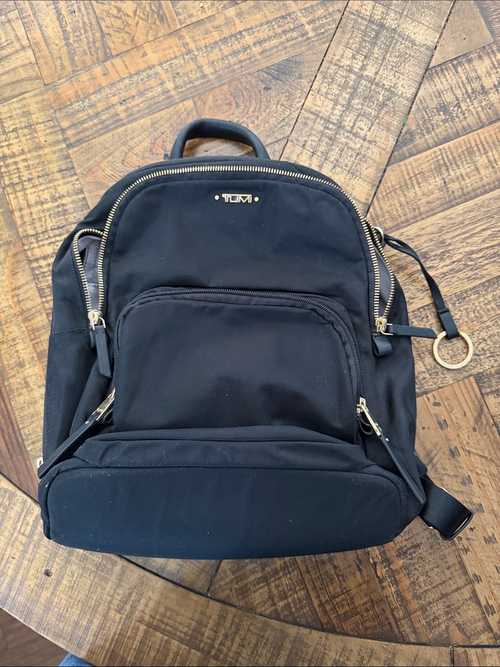 Tumi Black Nylon Everyday Backpack with Gold Hardware (grey interior)